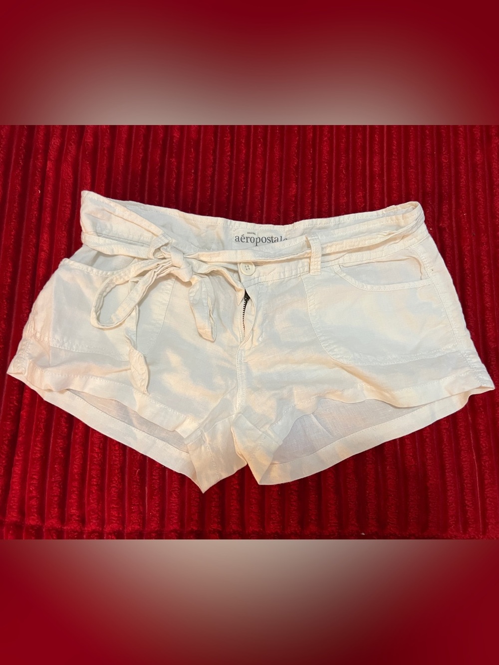 Aeropostale White Low-Rise Tie-Front Linen Blend Shorts-Size 7/8